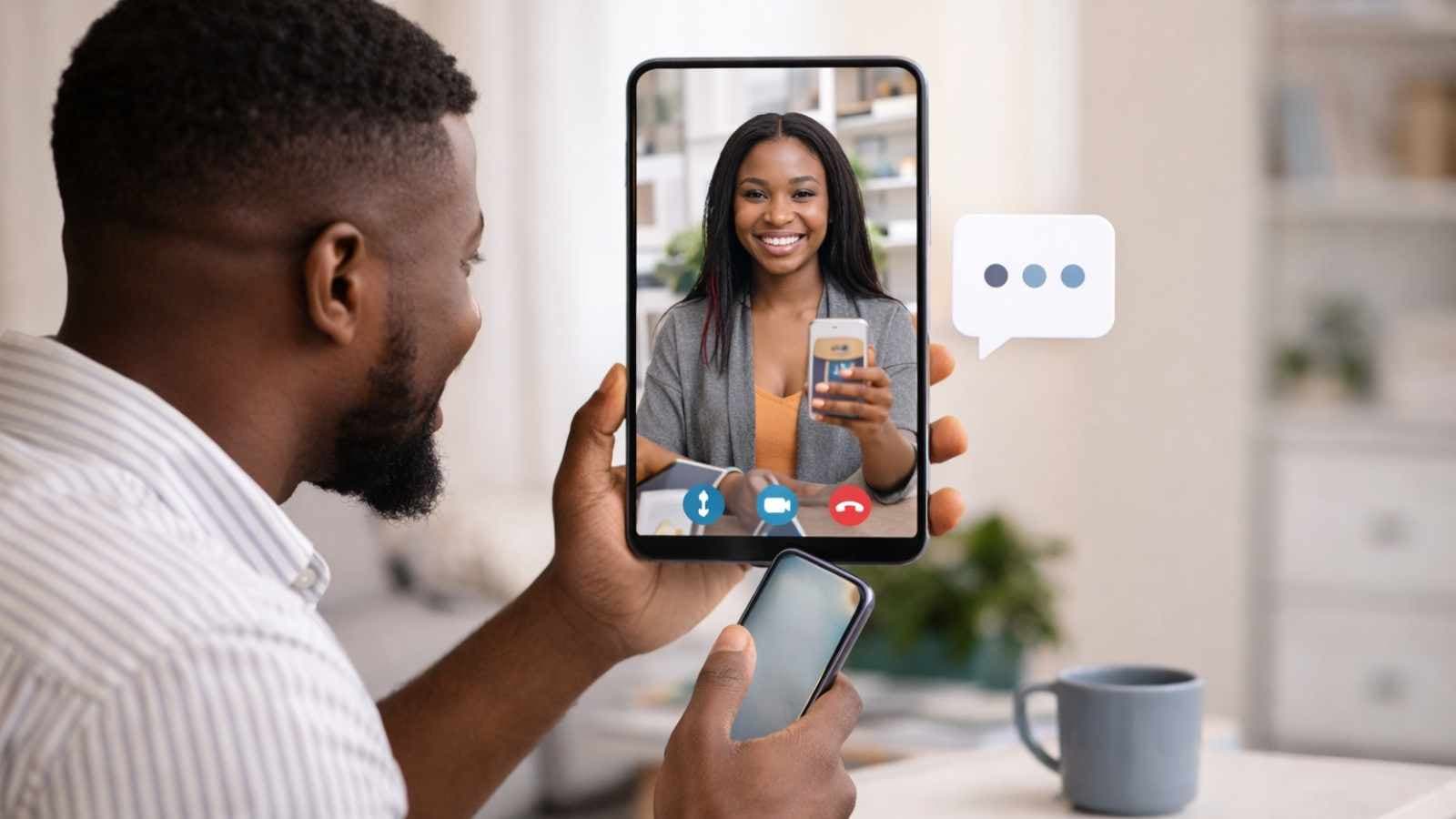 Student having a direct video conversation with an agent before booking housing.