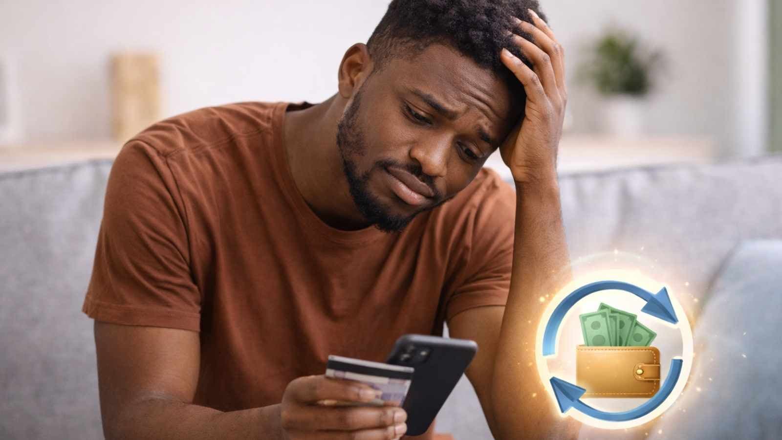 Student reviewing a refund on a phone after a housing issue.