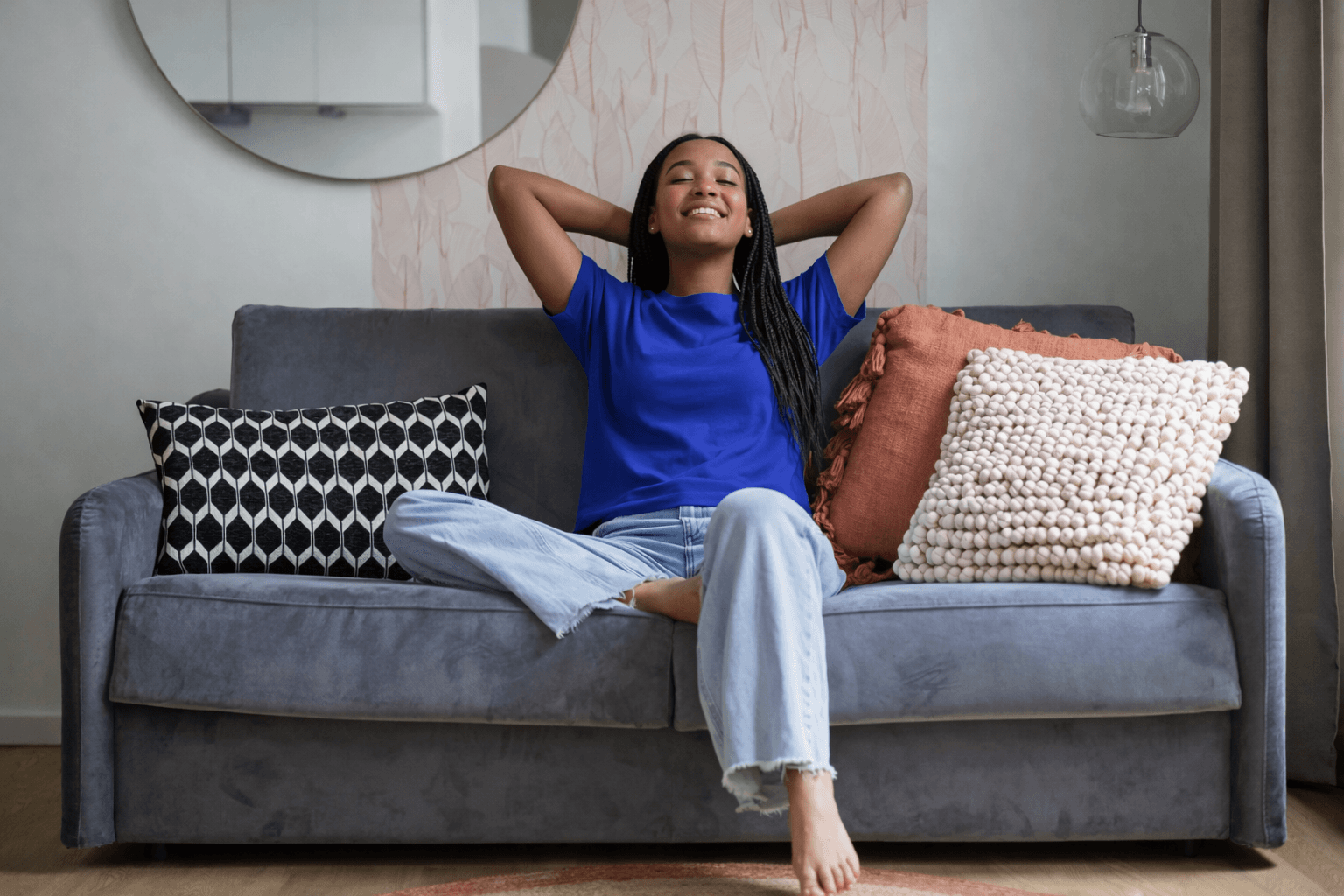 Student relaxing comfortably at home after securing accommodation